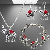 ❤️ 🐘 Exquisites Elefanten-Schmuckset in Silber, rot 🐘 ❤️