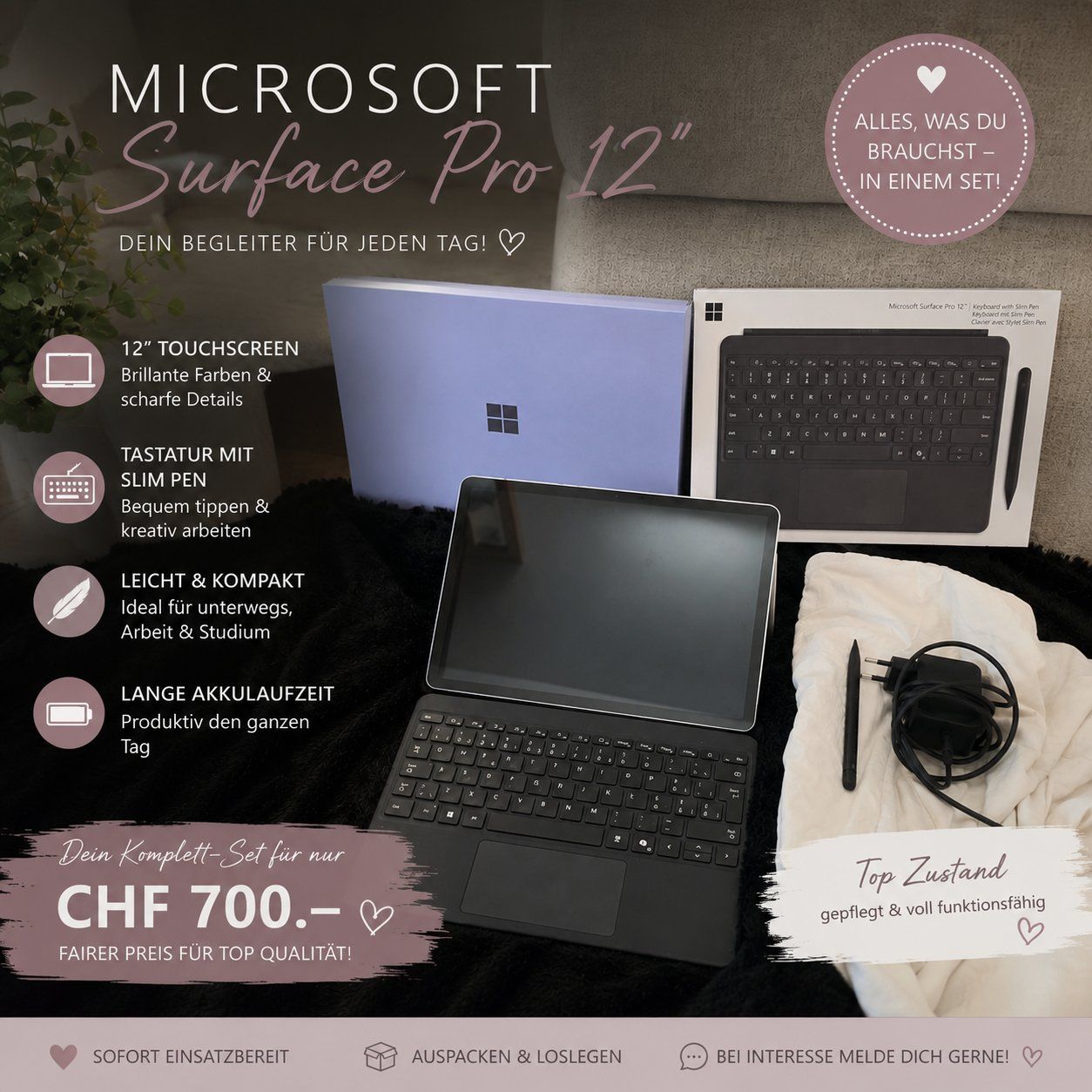 Microsoft Tablet PC: Microsoft Surface Pro 12 ink: Garantie und OVP – Gebraucht aus Bütschwil von Nettgirl1992