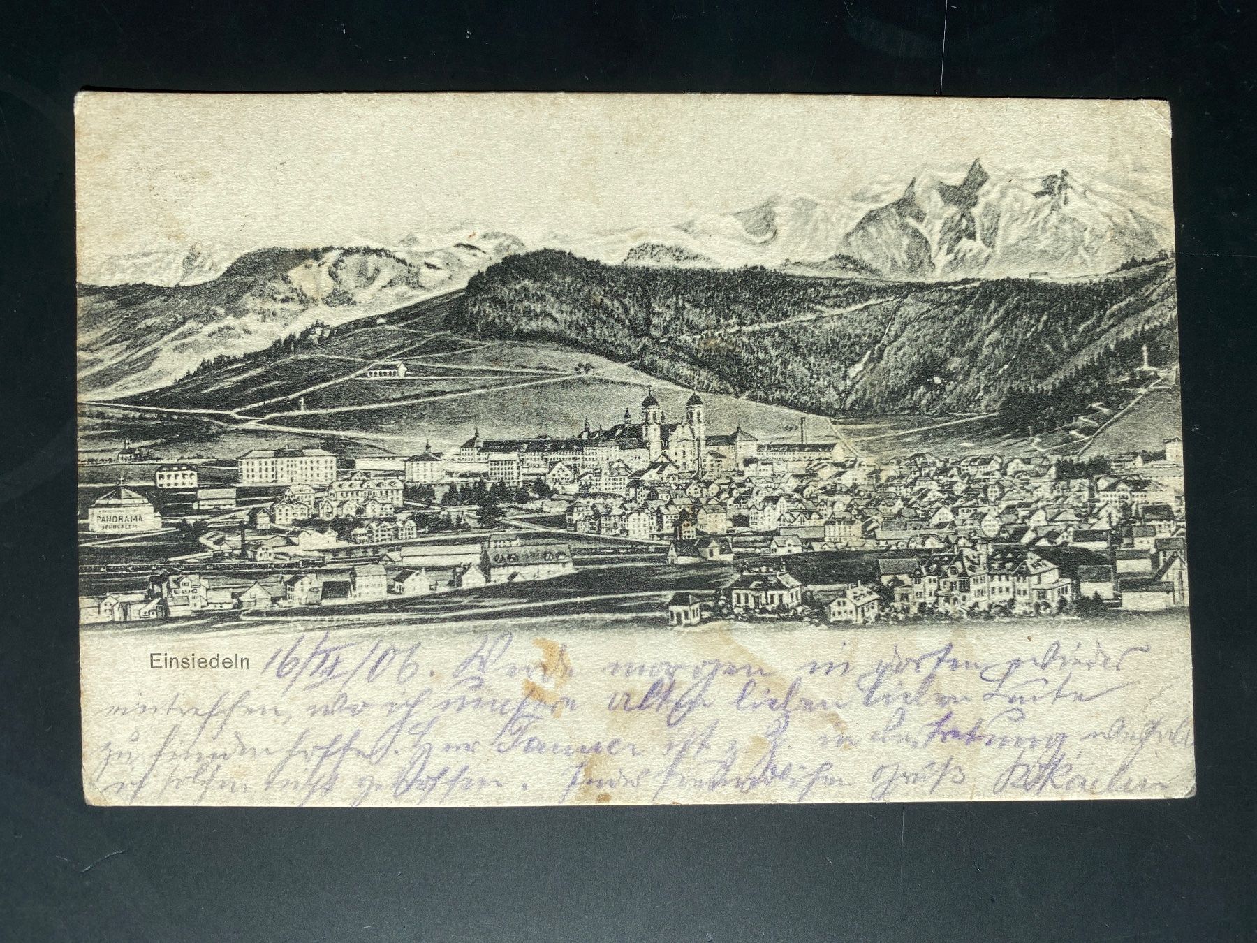 Cartoline postali: Ansichtskarte von Einsiedeln SZ von 1906 – Usato da Engelberg venduto da Delraich