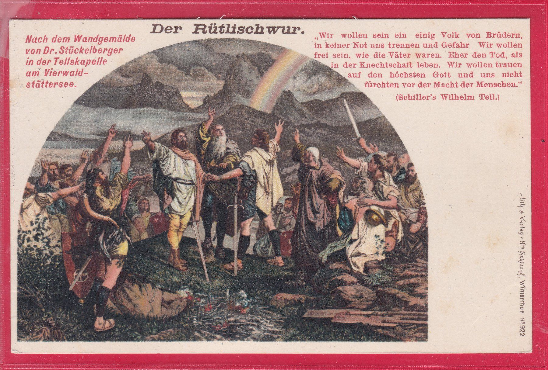 Cartoline postali: DER RÜTLISCHWUR, NACH WANDGEMÄLDE – Usato da Oberrieden venduto da Gebirgsstelze