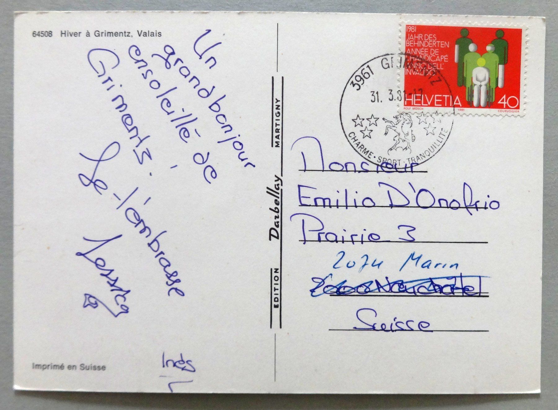 Cartes postales: Hiver à Grimentz, Valais – D'occasion à Fétigny par Billy2miny 1