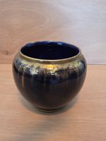 Dekorative Keramikschale / Blumentopf mit gold-blauer Glasur