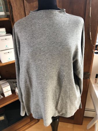 Damen Pullover gerippt grau Stehkragen