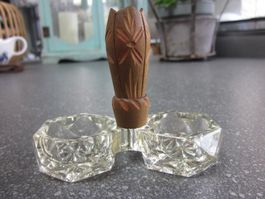 Alte Menage Glas Salz&Pfeffer, Zahnstocherhalter/Griff Holz