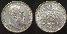 WÜRTTEMBERG 3 Mark 1912 F, WILHELM II. Silber vz+