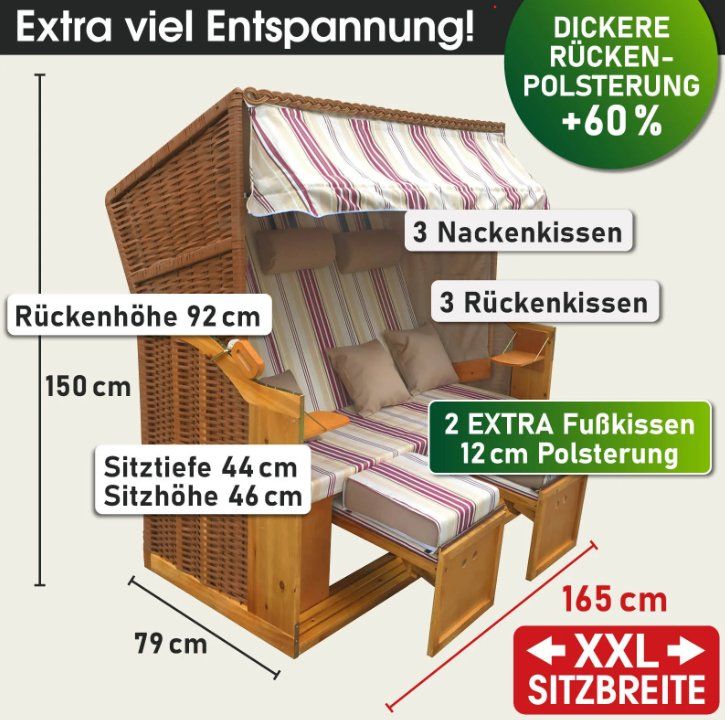 Liegen & Liegestühle: Strandkorb 3-Sitzer + Schutzhülle - Rot/Beige Gestreift – Neu und originalverpackt aus Wallenwil von toesstal-vertrieb 2