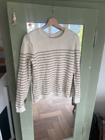 Pull VILA rayé blanc et marron col rond taille M