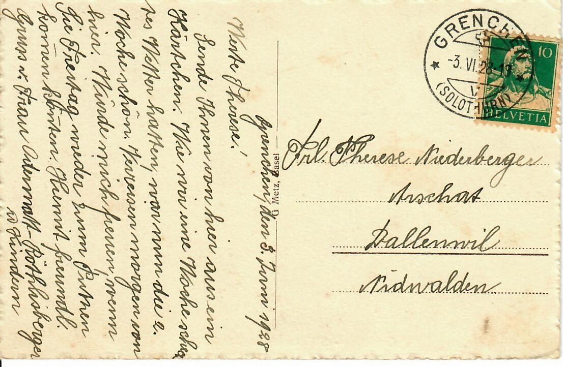 Cartoline postali: Grenchen - Schulhaus mit Turnhalle  1928 – Usato da Hochdorf venduto da Ziegel-16 1
