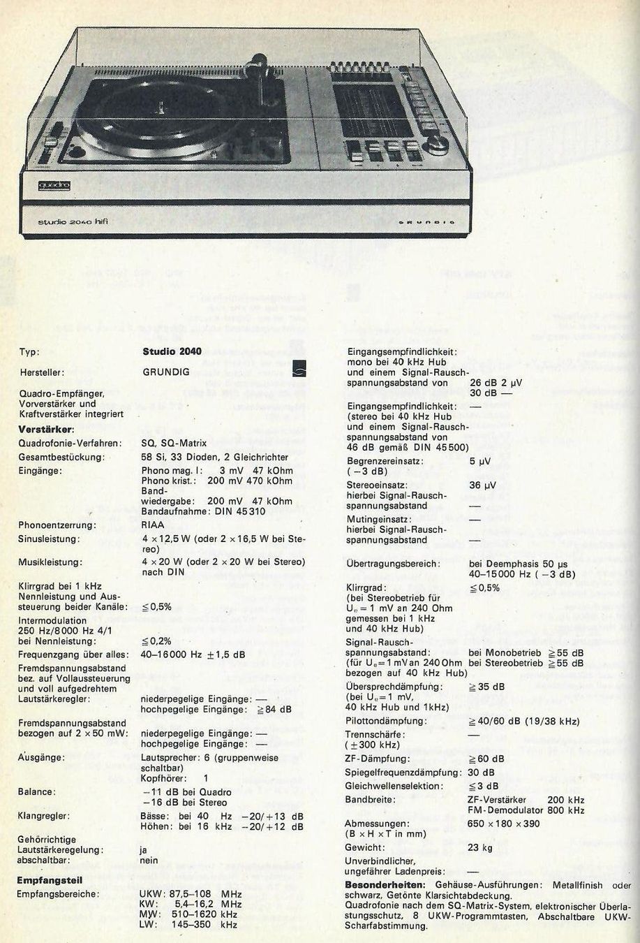 Grundig Giradischi: Grundig Studio 2040 HIFI Quadro – Usato da Wagen venduto da Heisch1 7