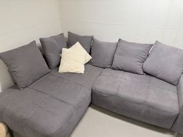 Ecksofa grau mit Kissen Stoffbezug gebraucht guter Zustand