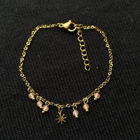 18KGP Sonne Armkette Rosa Glas Perlen