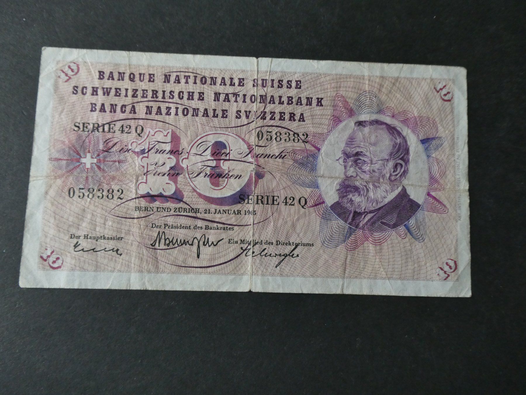 Banconote: Schweiz 1965, 10 Franken – Usato da Hinterforst venduto da Rohusri