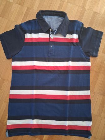 Polo Shirt Manoir gestreift blau rot weiss Grösse M