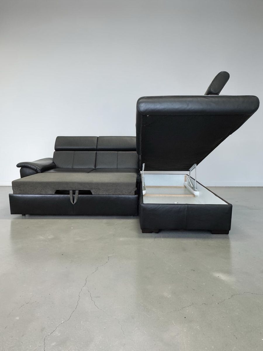 Sofas: Ecksofa aus echtem Leder, schwarz, mit Bettfunktion – D'occasion à Fehraltorf par Sofalab.swiss 8