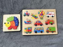 Holzpuzzle-Set, Igel und Fahrzeuge
