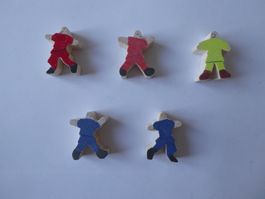 5 Holz Figur Mensch, 3,5cm hoch, 1,2cm dick, handbemalt