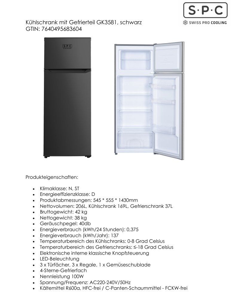 SPC Réfrigérateurs: GK3581-3 BL Kühlschrank – D'occasion à Wängi par SPCSHOP 5