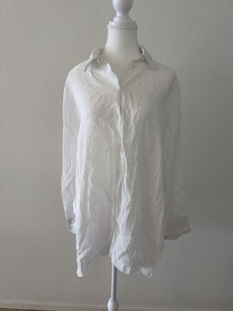 Weisse Oversize-Leinenbluse Gr. L – Longbluse