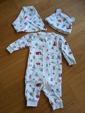 Strampler + Mütze + Lätzli Set, ab 0M/newborn Canadiana Baby