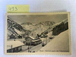 alte Ansichtskarte Arosa Bahnhof gegen das Valbellahorn 1918