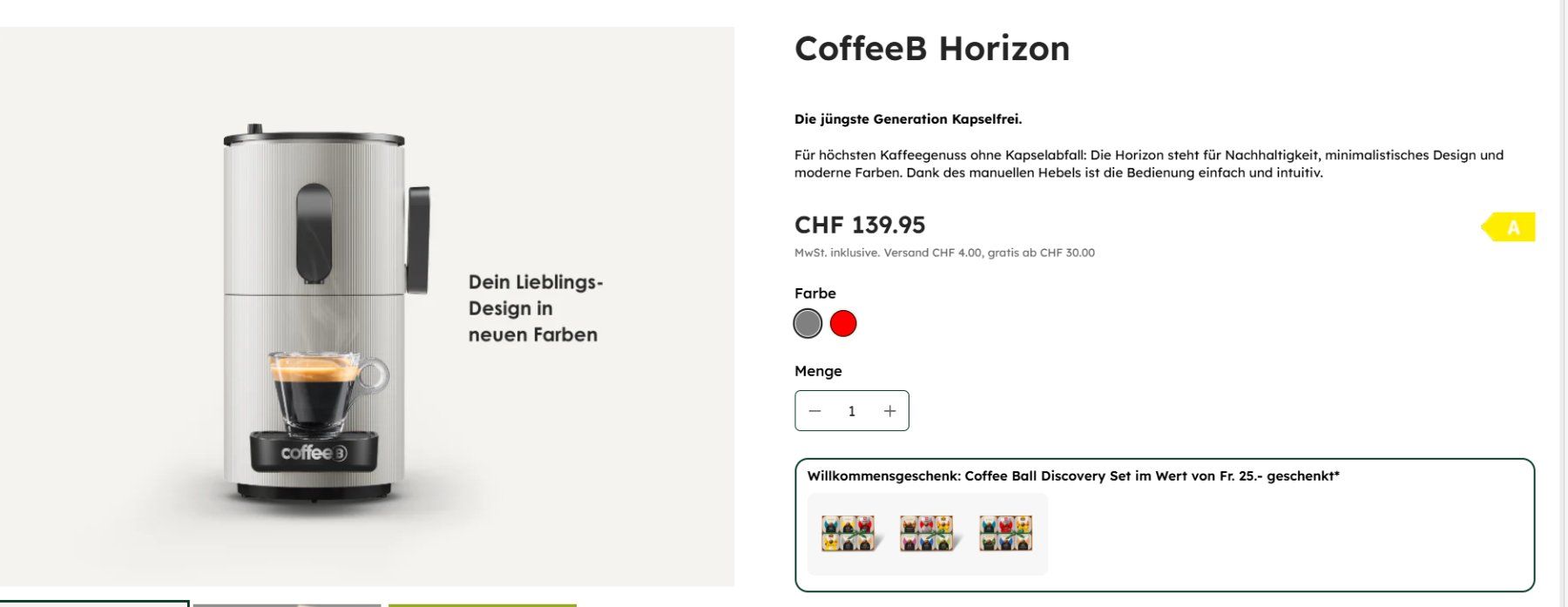 Coffee B Macchine per caffè & Macchine per espresso: CoffeeB Horizon Grau – Nuovo e nell'imballaggio originale da Lütisburg- Station venduto da ibanez11