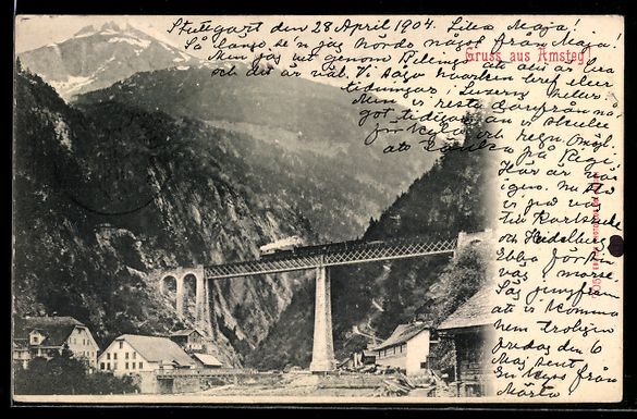 Cartes postales: Amsteg, Ortspartie mit Eisenbahnbrücke – D'occasion à Berlin par bartko-reher