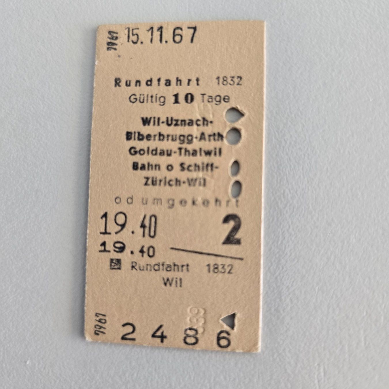 Biglietti: Billett 1967 Rundfahrt ab Wil – Usato da Wil SG venduto da schnups13