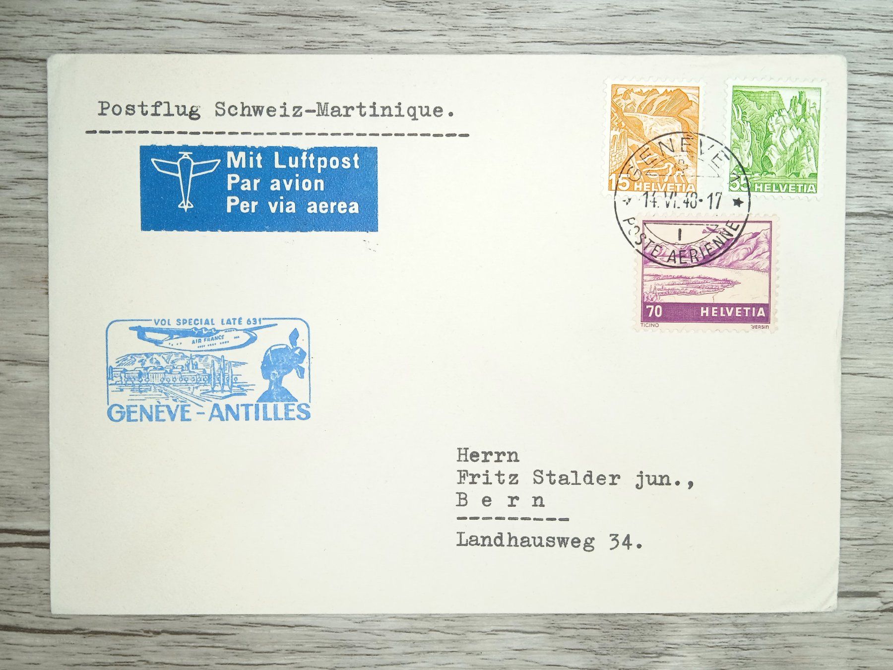 Tutti i francobolli: TR72 Enveloppe + Timbre Suisse 1948 – Usato da Cousset venduto da Patrick_Collections
