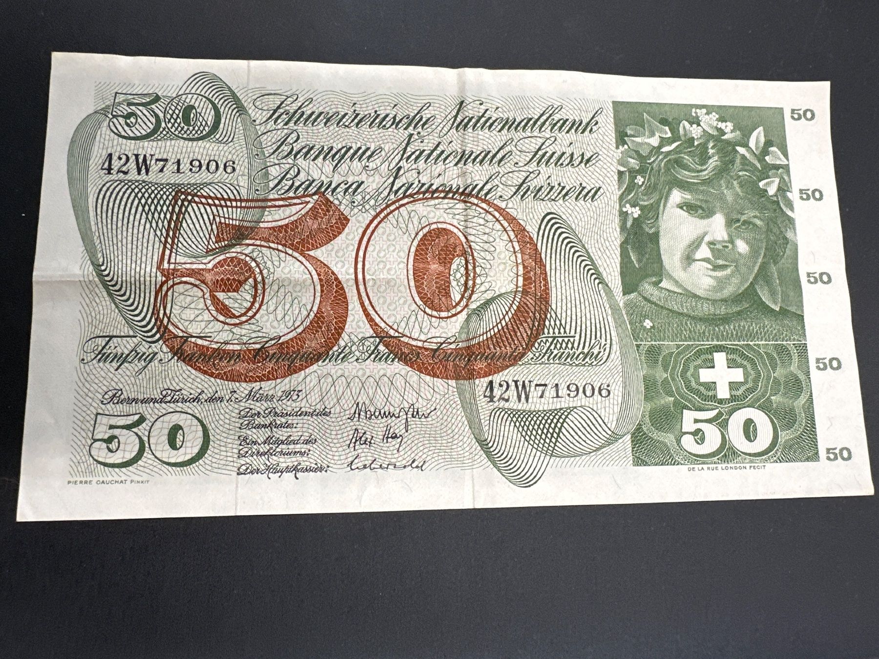 Banconote: 50 Fr. - Note Schweiz 1973 – Usato da Herisau venduto da herau