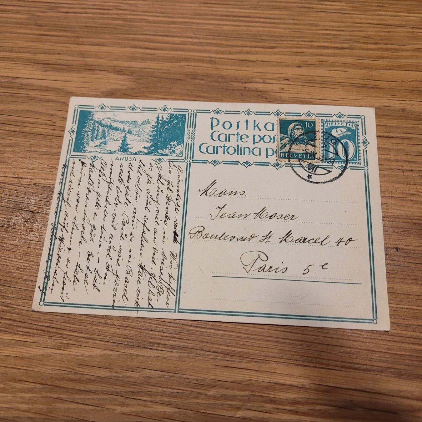 Cartoline postali: GS Arosa Zug 1928 Paris – Usato da Biel/Bienne venduto da Destockweb