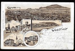 Oberriet Lithografie 6 Bilder Kreuz- Postplatz Ziegeleien