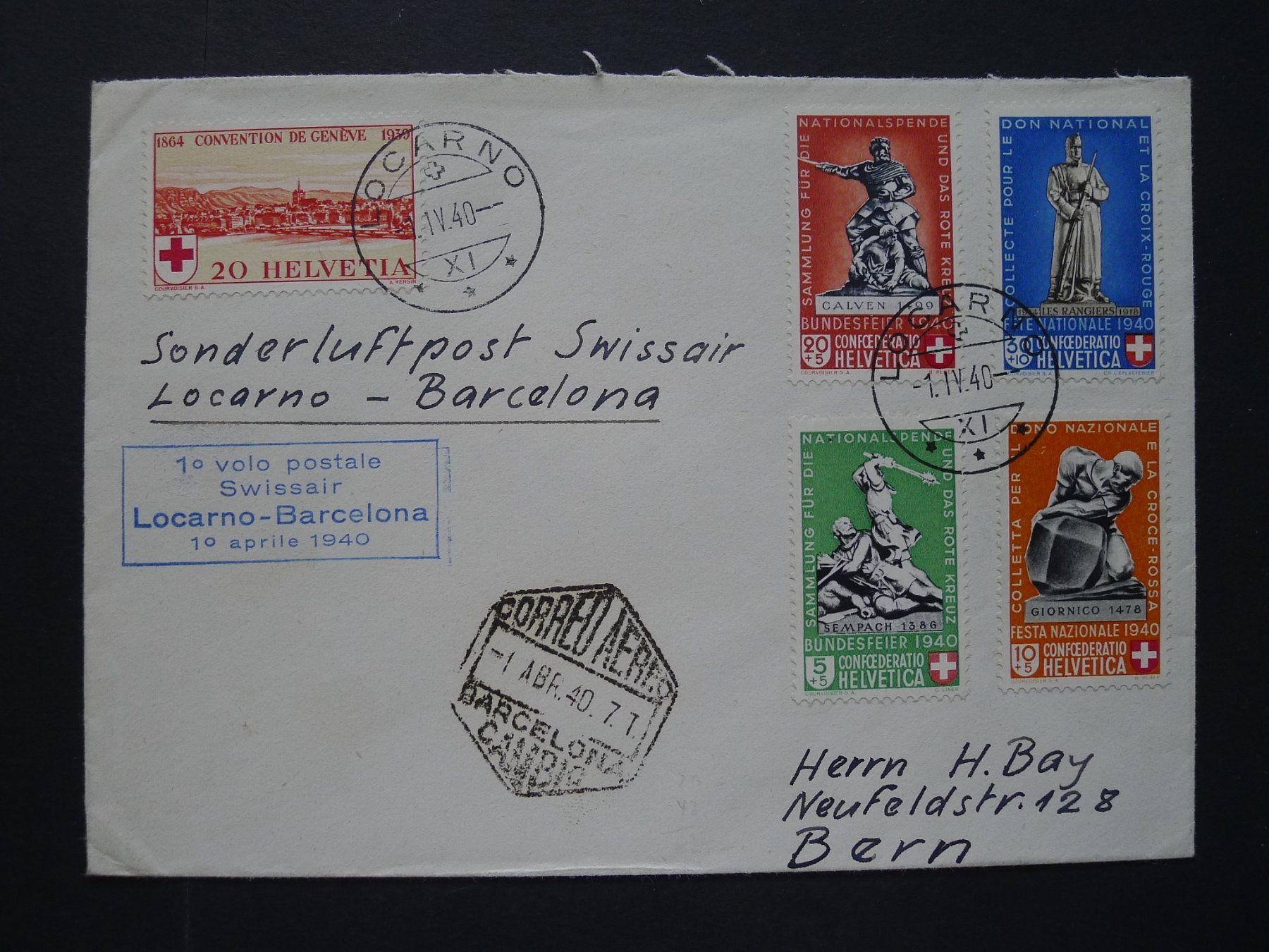 Tutti i francobolli: 1940 Sonderluftpost Swissair mit Nr. B5c – Usato da Dagmersellen venduto da wyss1982