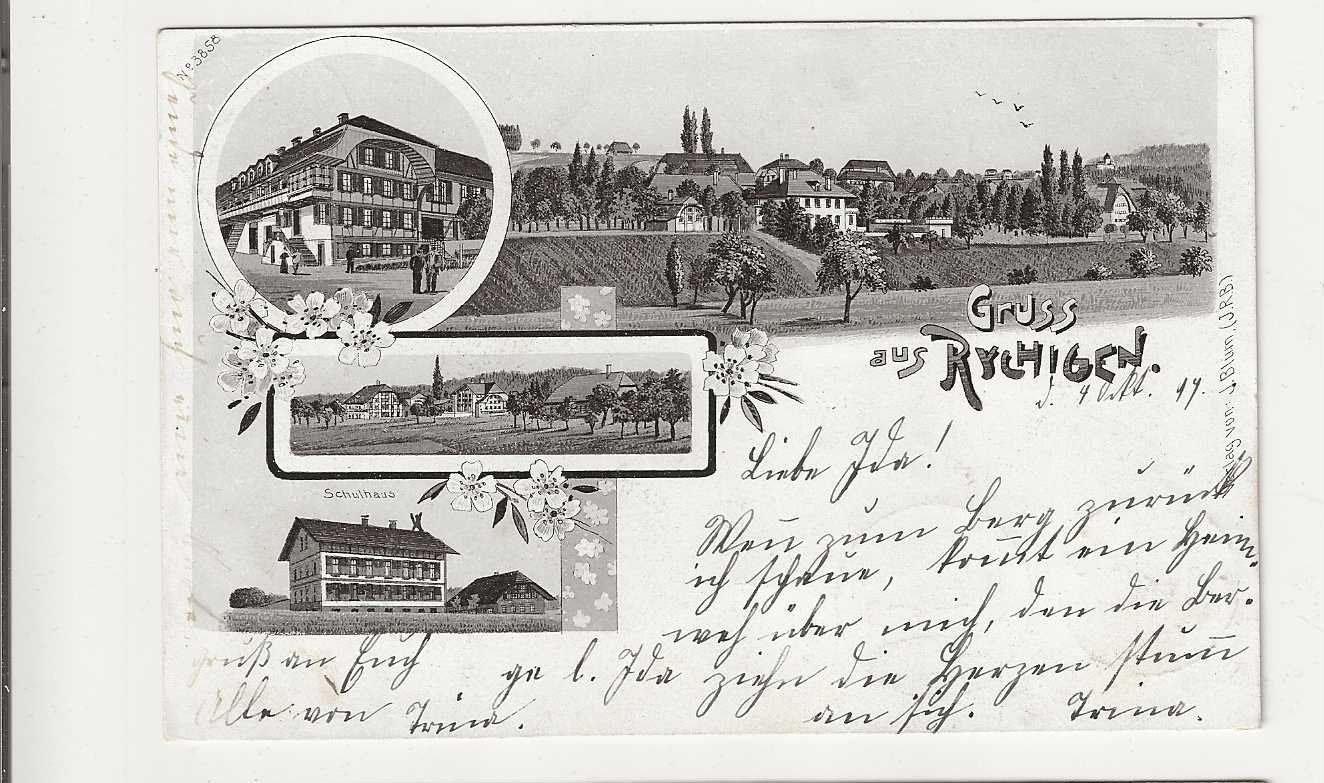 Ansichtskarten: Rychigen,  Litho, 1899 – Gebraucht aus Spiez von Niesen20