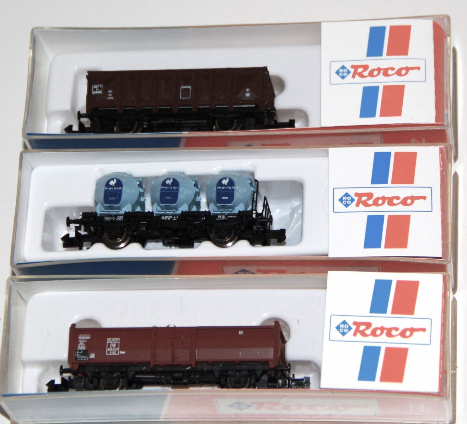 Roco Modellini di ferrovie: Roco Spur N - Set mit 3 Güterwagen - aus Sammlung – Usato da Giebenach venduto da eurosportler