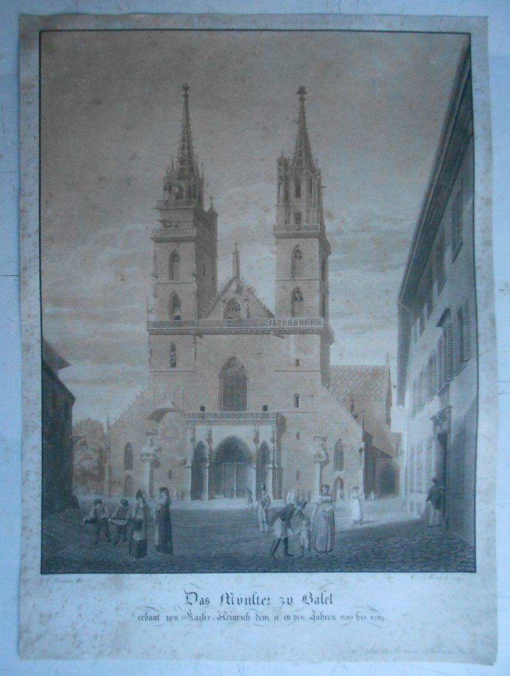 Incisioni: Das Münster zu Basel. Grossformatiger Kupferstich. Ca 1815. – Usato da Basel venduto da Domba