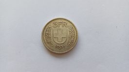 5 Franken Schweiz 1931 Silbermünze (835 Silber) 