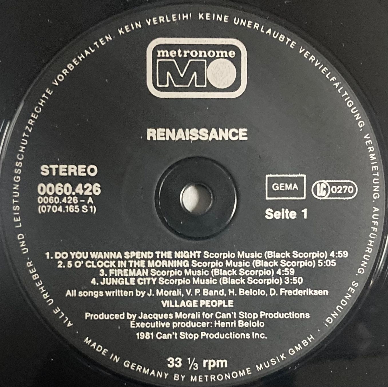 Vinyles: VILLAGE PEOPLE - RENAISSANCE – D'occasion à Poliez-Pittet par Newtown-Records 2