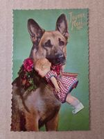 AK Ansichtskarte Frohe Weihnachten Hund mit Puppe