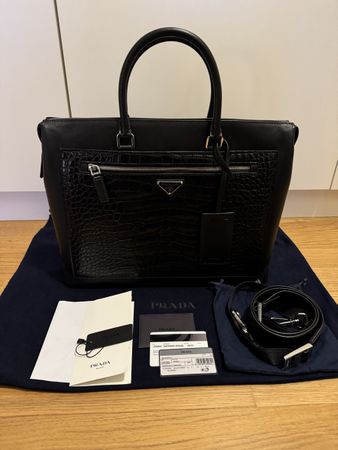 Original PRADA Saffiano Alligator Business Akten Tragetasche