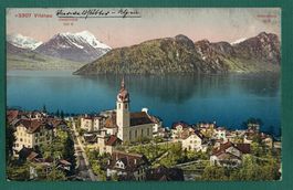 Vitznau, 1912 mit Bahngleis der Rigibahn, gelaufen