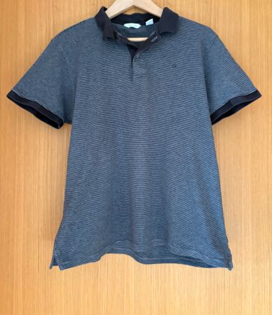 Calvin Klein Polo M schwarz grau gestreift Shirt Casual CK
