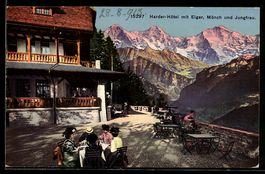 AK Interlaken, Harder-Kulm, Harder-Hôtel mit Eiger, Mönch un