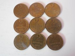 9 x 2 Kopeken CCCP  ab 1961 alles versch. Jg.