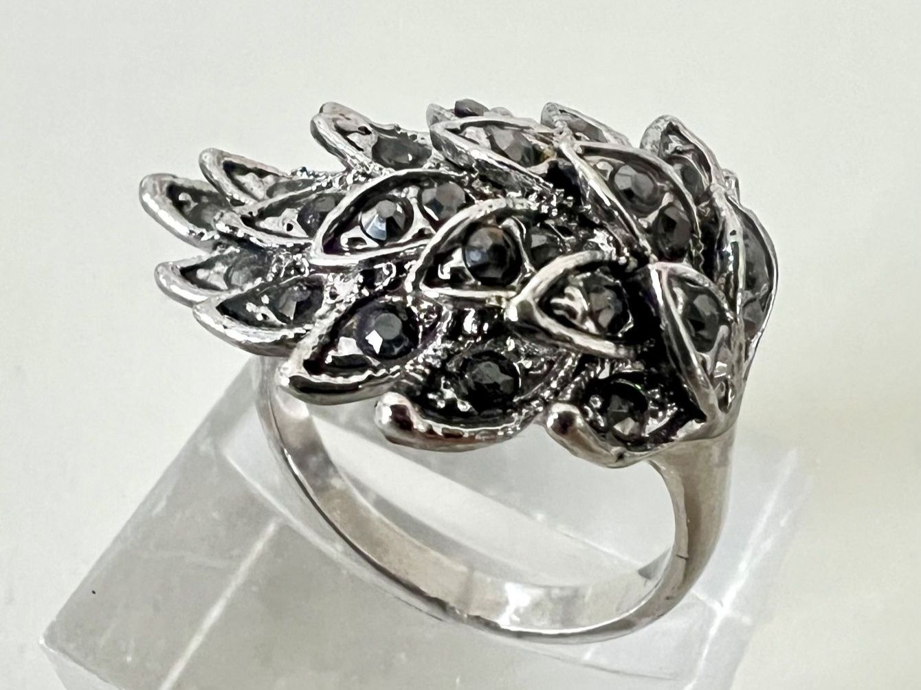 Ringe: Vintage Statement Ring mit funkelnden Markasiten, versilbert – Gebraucht aus Ruswil von artbyhand 3