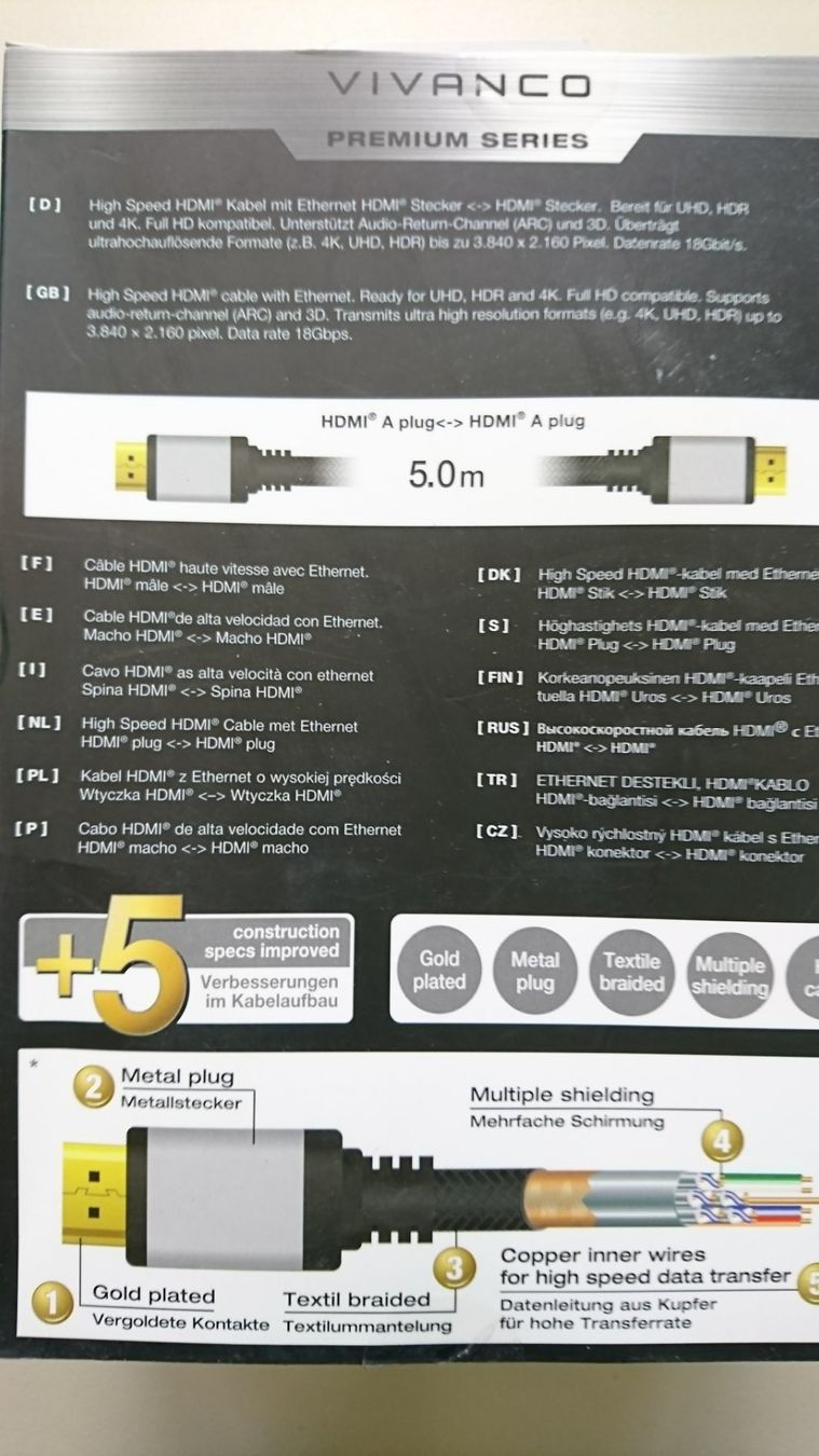 Cavi: HDMI High Speed Kabel mit Ethernet 5.0m – Nuovo e nell'imballaggio originale da Tägerschen venduto da Tech-World7 1