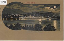 Lugano dal Belvedere Guidino - Mondschein-Litho