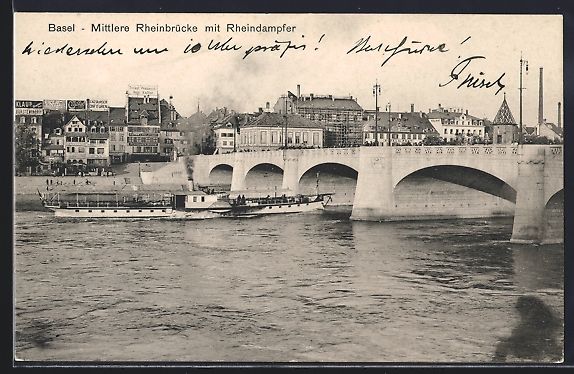Cartoline postali: Basel, Mittlere Rheinbrücke mit Rheinda – Usato da Berlin venduto da bartko-reher