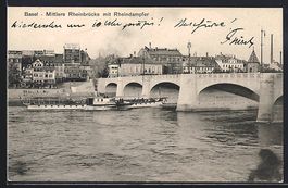 Basel, Mittlere Rheinbrücke mit Rheinda