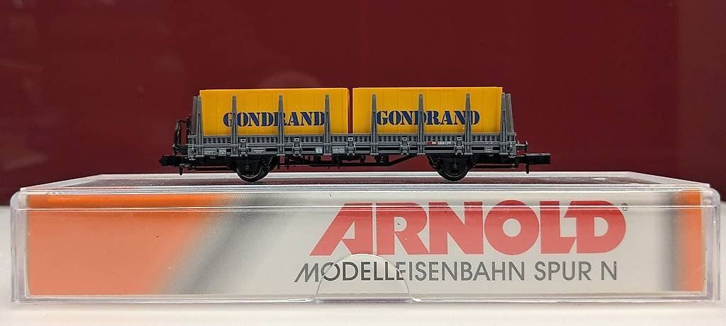 Arnold Modellini di ferrovie: Spur N Rungenwagen mit 2 Container "GONDRAND" – Usato da Reinach BL venduto da angus74 1