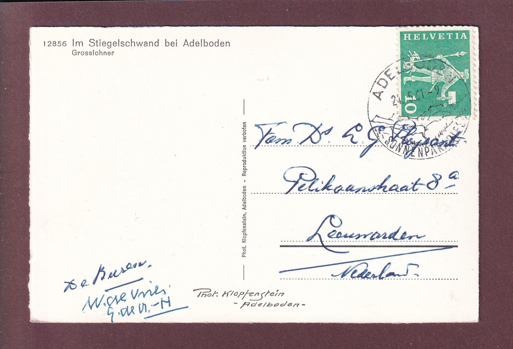 Cartoline postali: Im STIEGELSCHWAND bei Adelboden - 1961 – Usato da Pully venduto da nicecards 1
